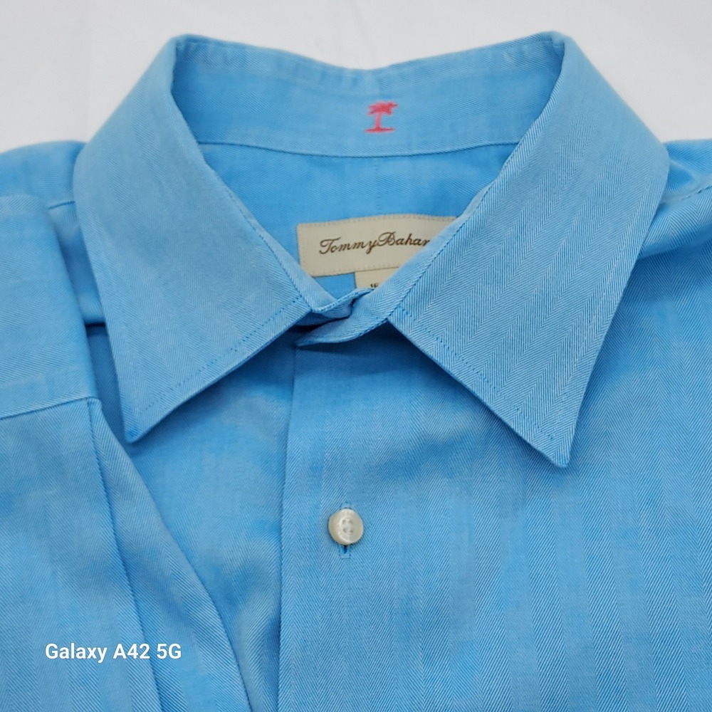 Tommy Bahama Men's Blue Herringbone Long Sleeve‎ Button Down Shirt LARGE